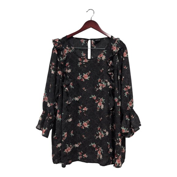 Torrid Ruffle Trim Blouse Top Womens Plus Size 4X Black Floral Smocked Sleeve - Picture 1 of 16